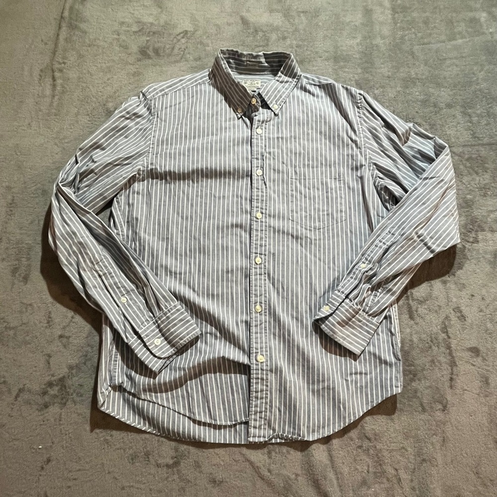 J.Crew Button Down Mens Large Blue Striped Slim Fit Cotton Long Sleeve Shirt